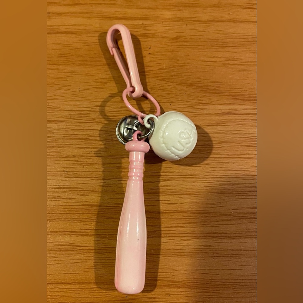 Vintage 1980s Plastic Bell Charm Softball Bat & USA Stamped On Ball 80s Necklace